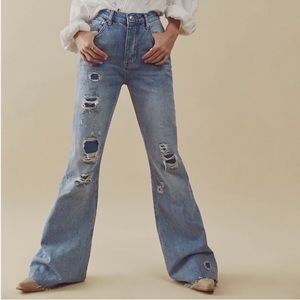 Free People Victoria Blue Graceland Relaxed Flare Jeans